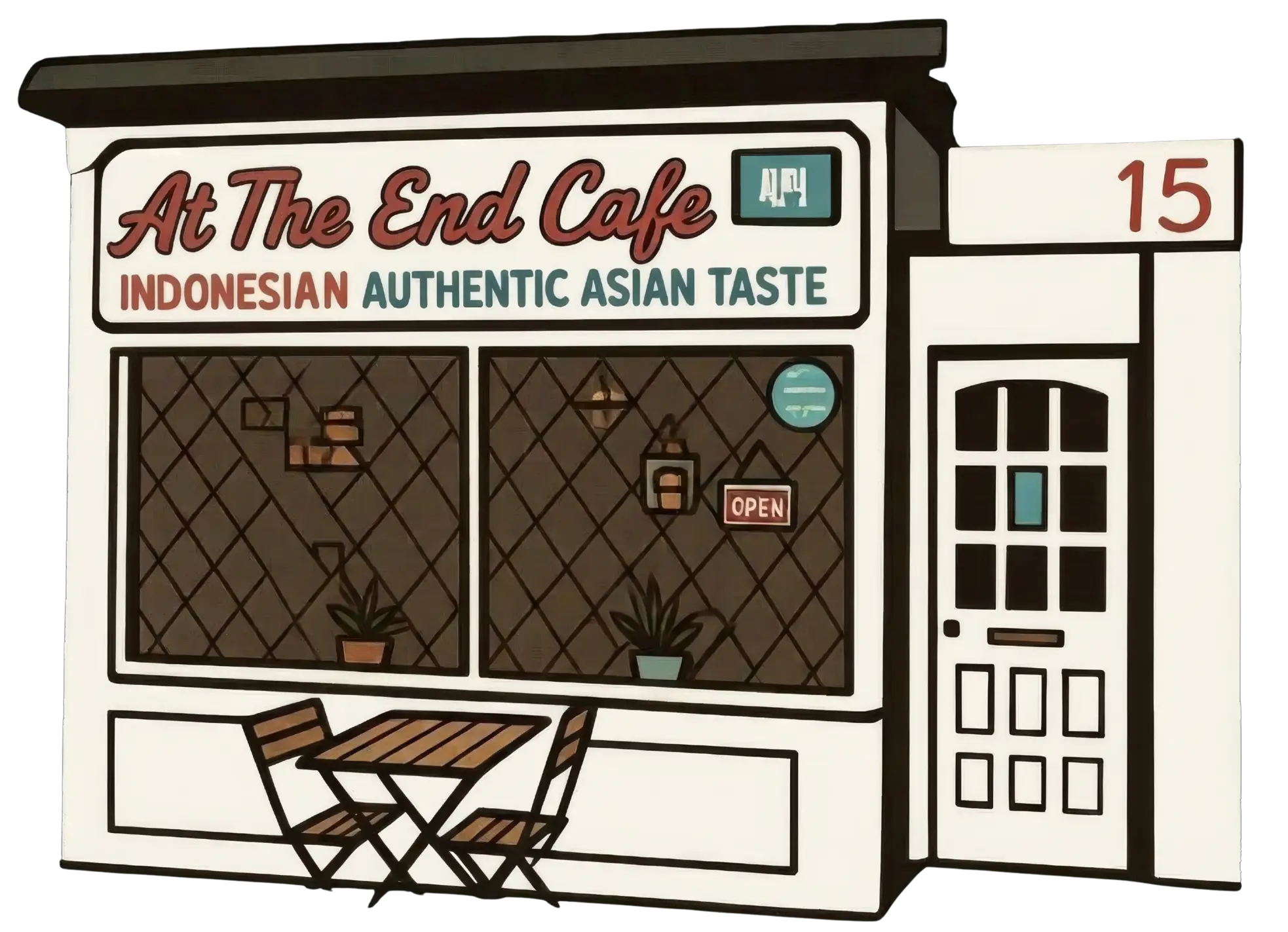Illustration of Indonesian Cafe storefront at 15 Crookes, Sheffield
